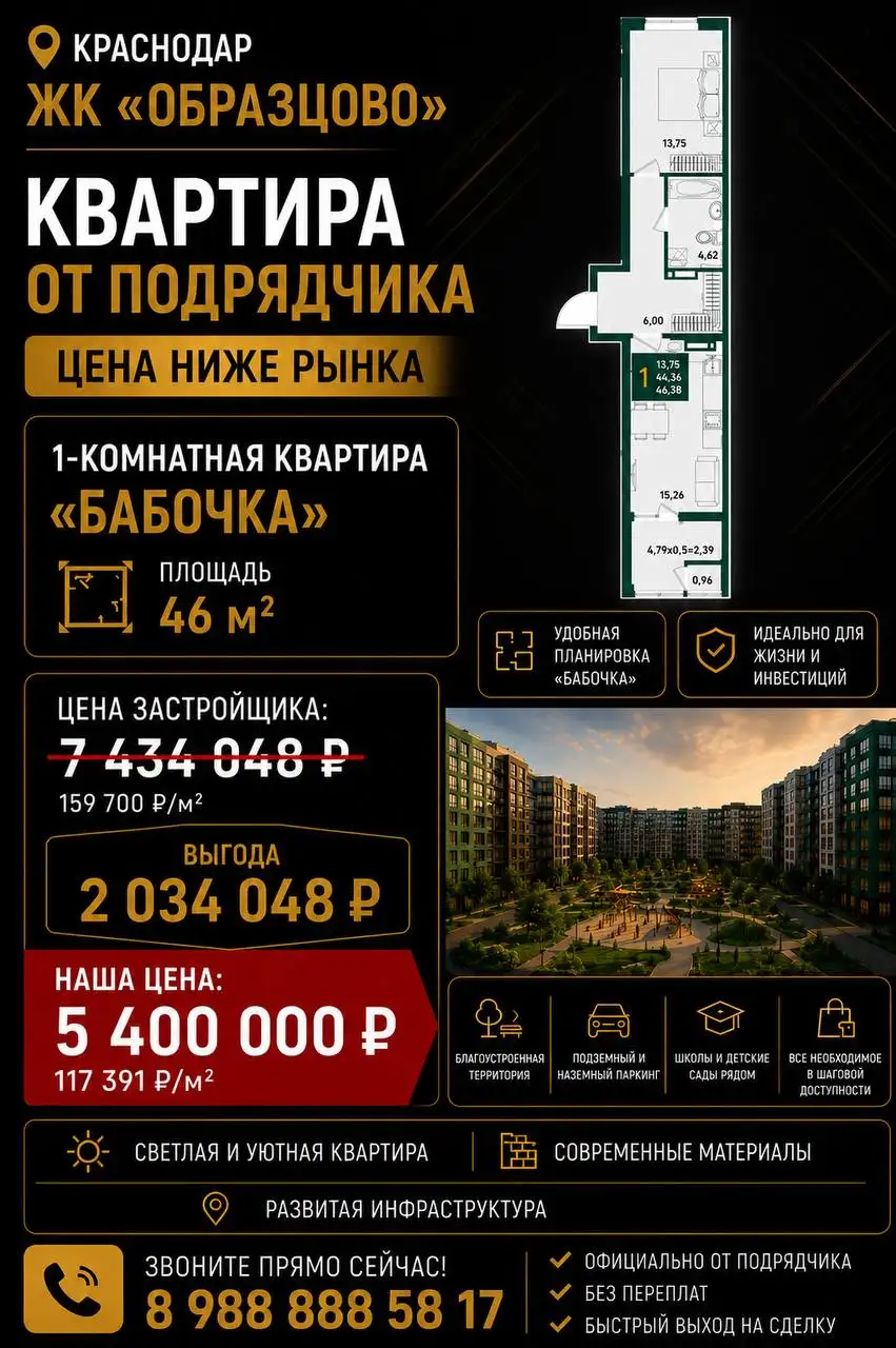 Продажа квартиры в ЖК Образцово, Краснодар - Квартиры (Недвижимость) в Краснодар