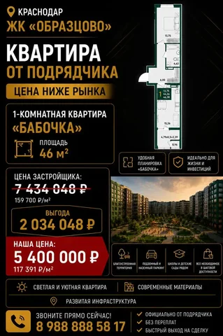 Продажа квартиры в ЖК Образцово, Краснодар - частное объявление в Краснодар
