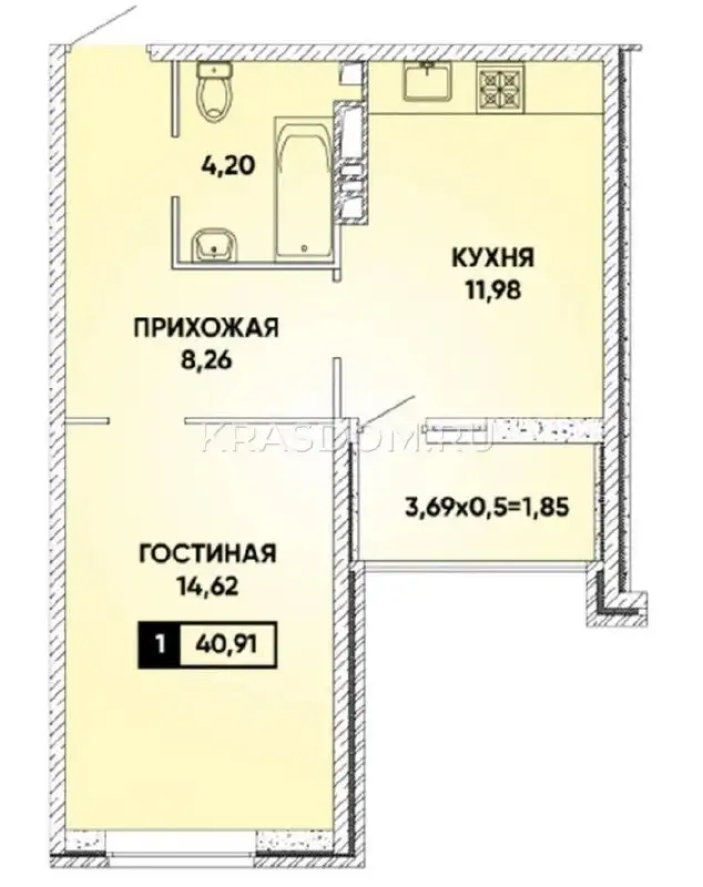 1-комнатная квартира в ЖК Губергский - Квартиры (Недвижимость) в Краснодар
