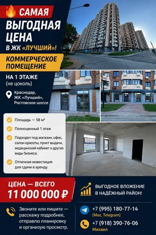 Коммерческое помещение 58 м² в ЖК «Лучший» - Участки (ИЖС) в Краснодар