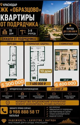 Квартиры от подрядчика в ЖК Образцово - Гаражи в Краснодар