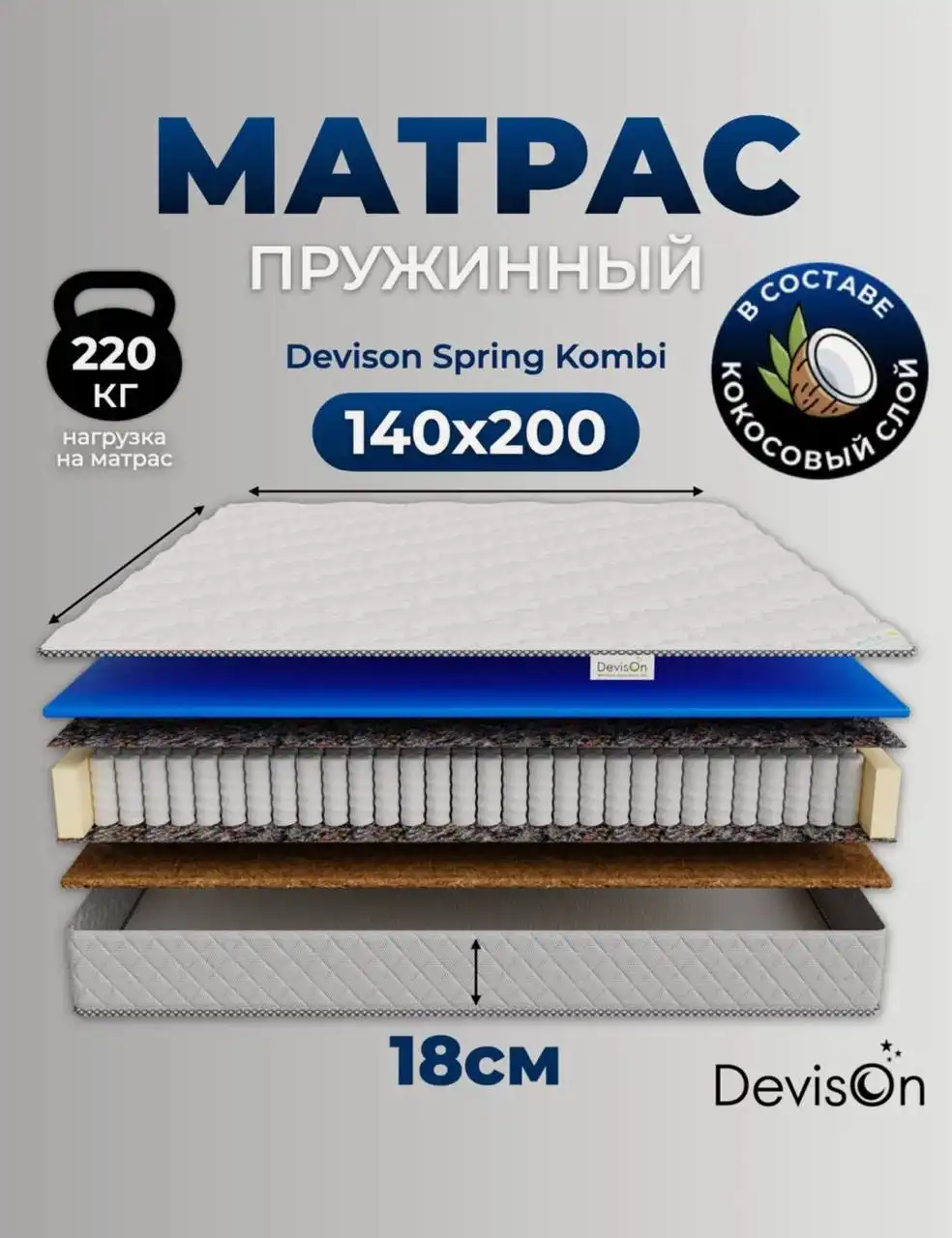 Продажа ортопедического матраса Devison 140×200см