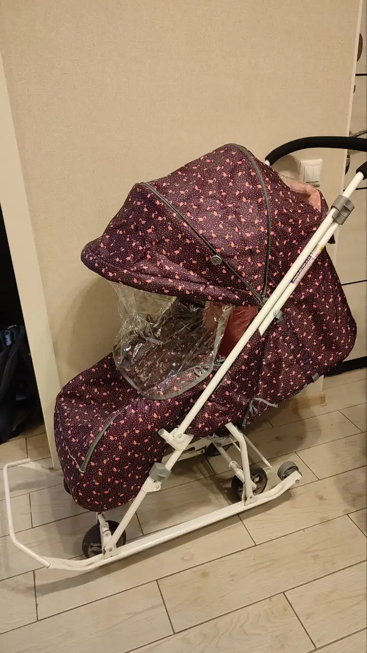 Санки-коляска "Наши детки 3-1к" с принтом фламинго