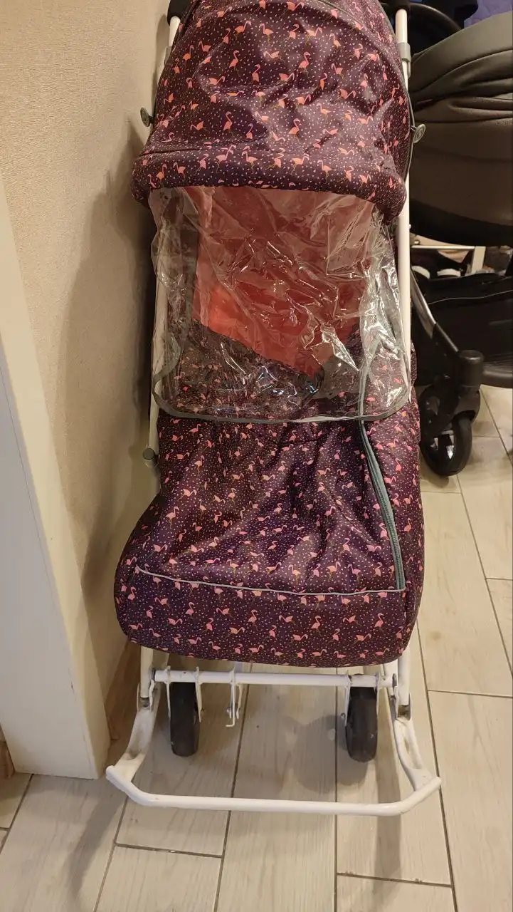 Санки-коляска "Наши детки 3-1к" с принтом фламинго