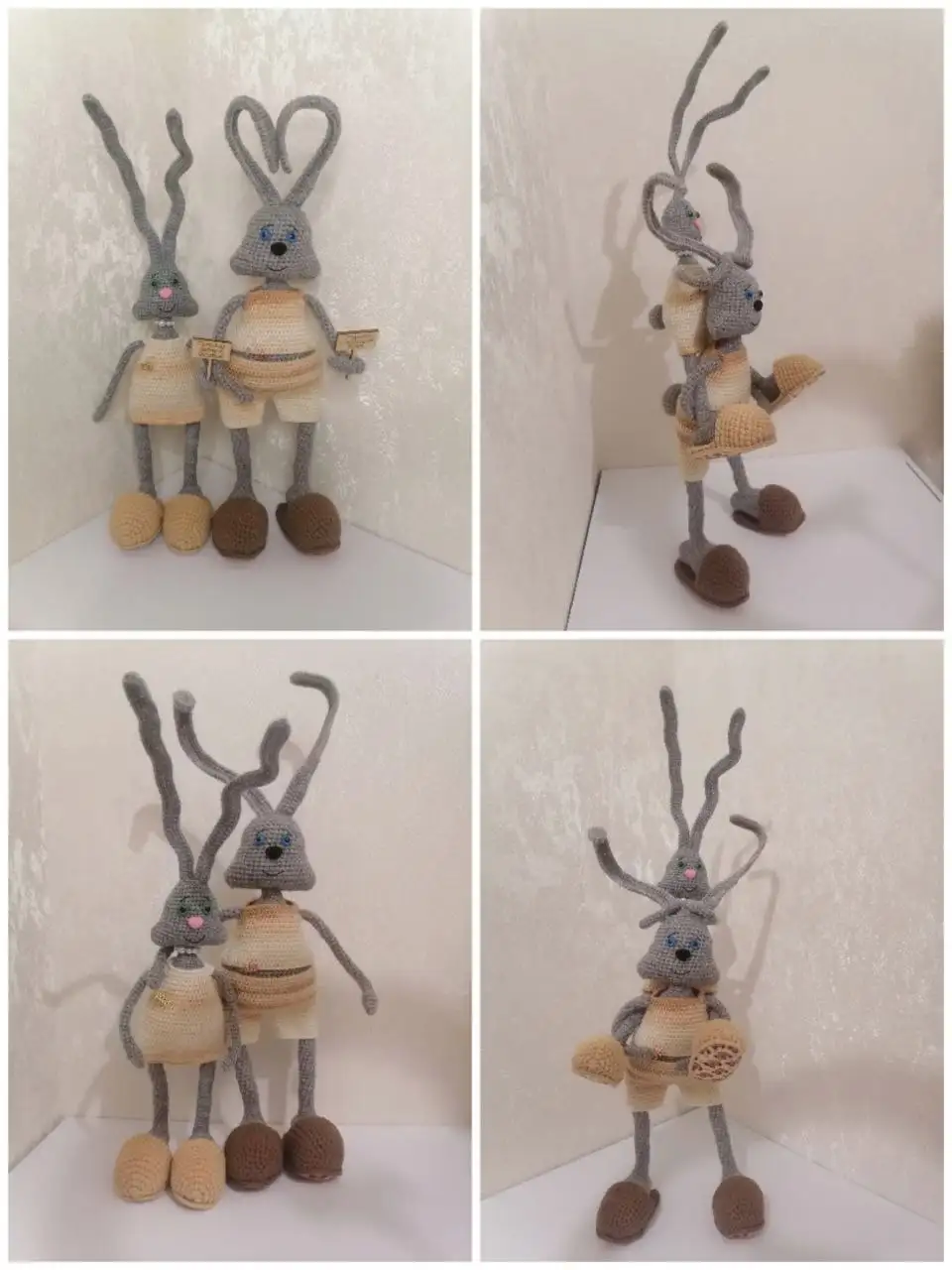 Пара вязаных зайцев на проволочном каркасе - Рукоделие (Хобби и отдых) в Батайск