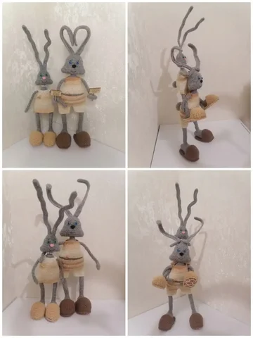 Пара вязаных зайцев на проволочном каркасе - Рукоделие в Батайск