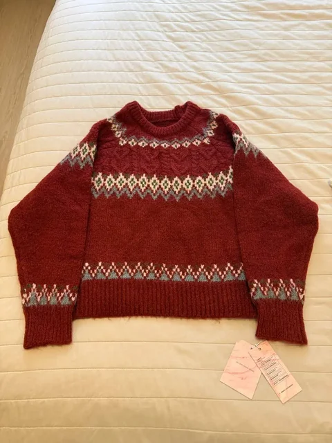 Новый теплый шерстяной свитер со скандинавскими мотивами, размер 42-44, кирпичный - Одежда в Люберцы