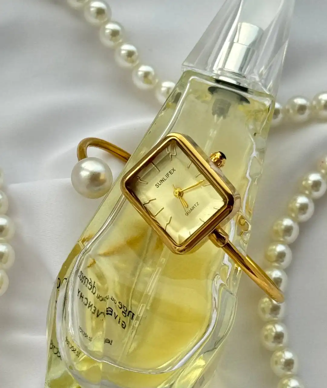 Женские винтажные наручные золотые часы с жемчужиной