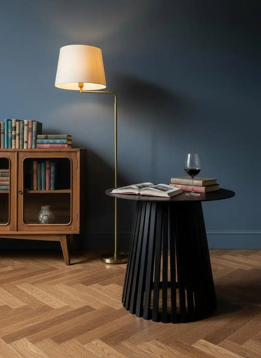 Журнальный столик круглый из массива дуба черный