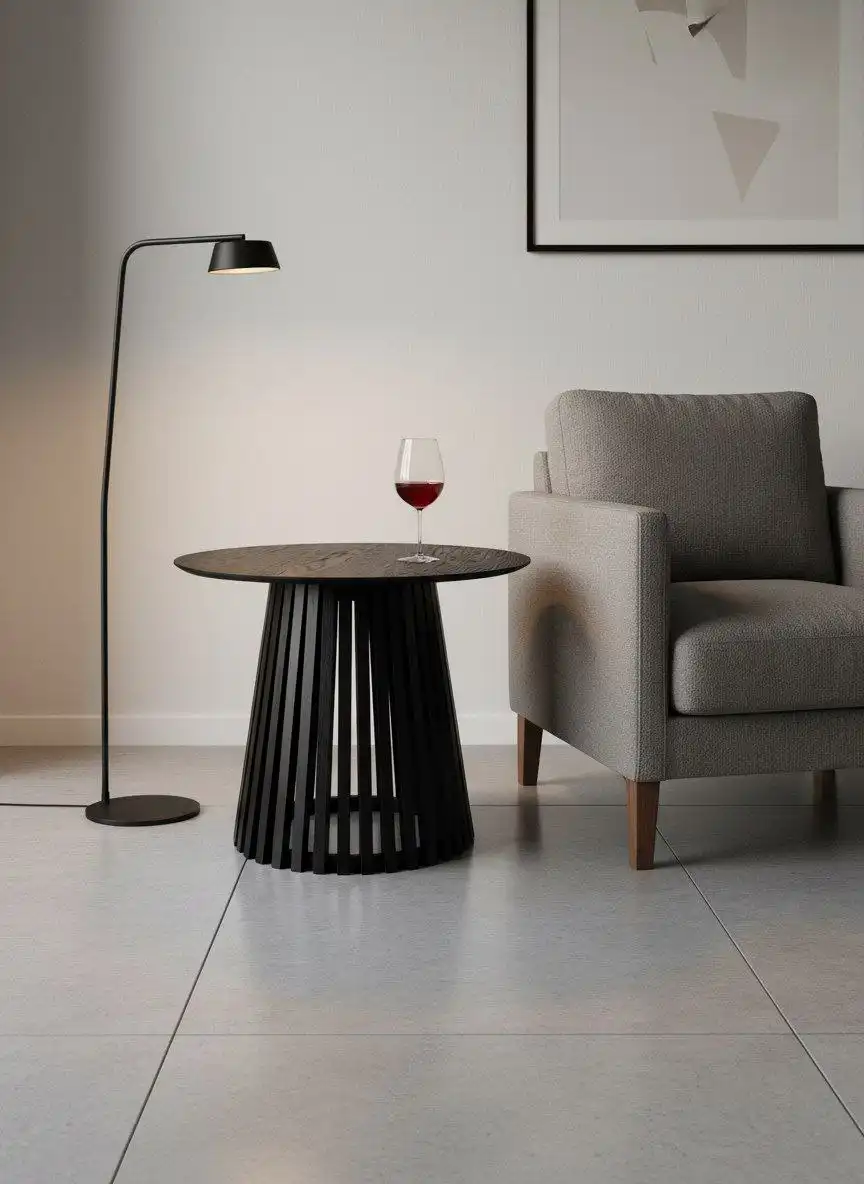 Журнальный столик круглый из массива дуба черный