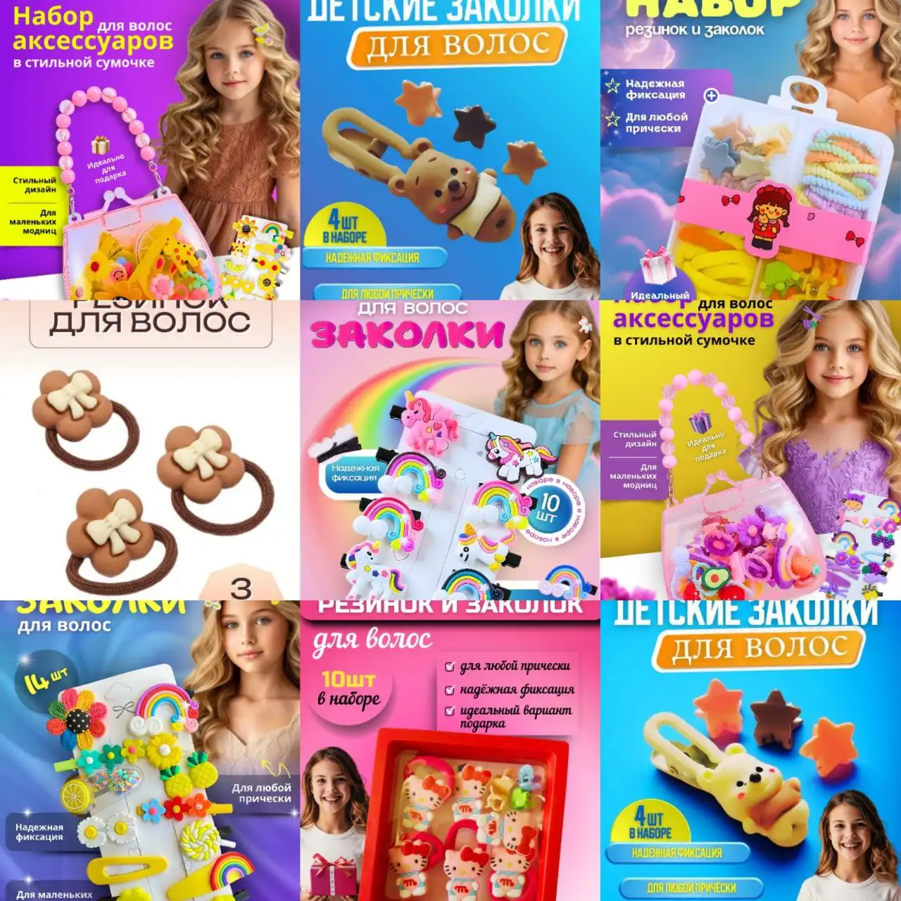 Новогодняя распродажа наборов заколок и резинок для девочек