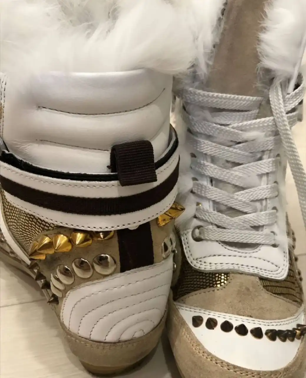 Архивные оригинальные сникерсы Baldan_Shoes с золотыми шипами и мехом Isabel Marant type - Обувь (Одежда) в Москва