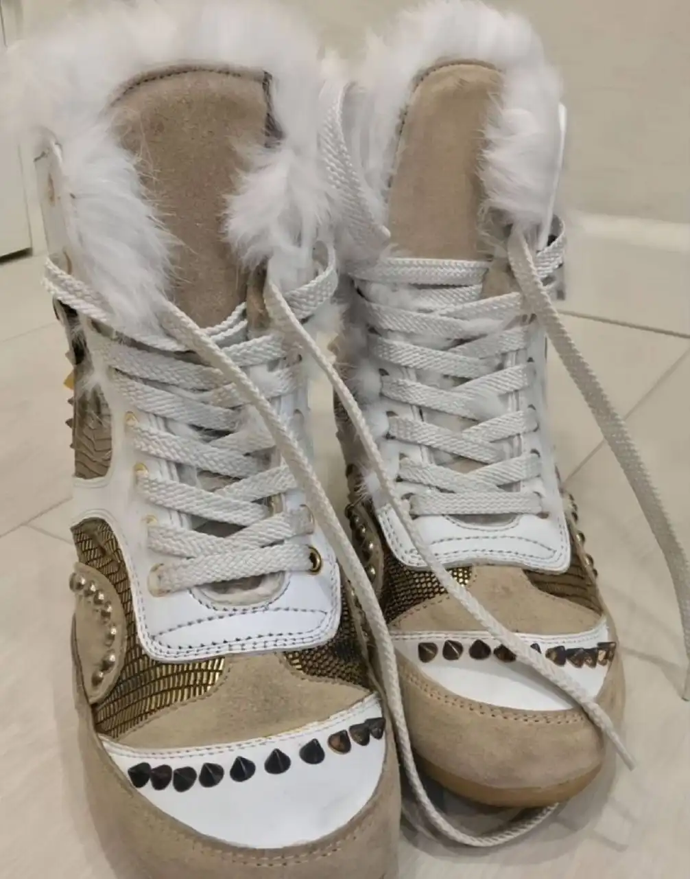 Архивные оригинальные сникерсы Baldan_Shoes с золотыми шипами и мехом Isabel Marant type - Обувь (Одежда) в Москва