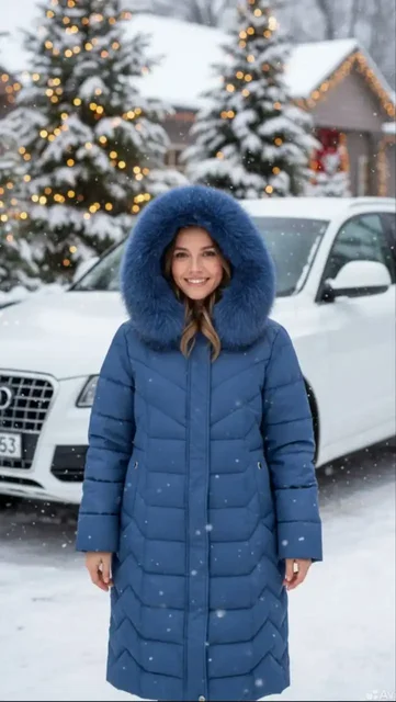 Женский пуховик синий и серый - Верхняя одежда в Москва