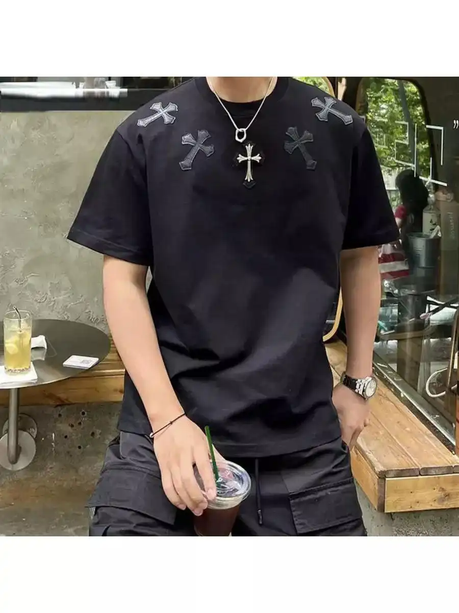 Футболка Chrome Hearts с металлическим крестом и кожаными элементами - Одежда в Москва