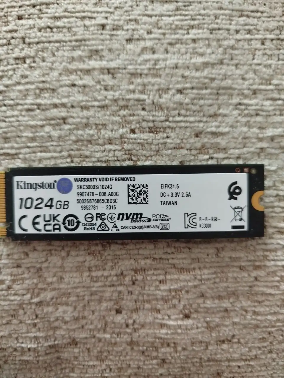 Продам накопитель Kingston KC3000 1024 ГБ M.2 NVMe - Компьютерные комплектующие (Электроника) в Тольятти