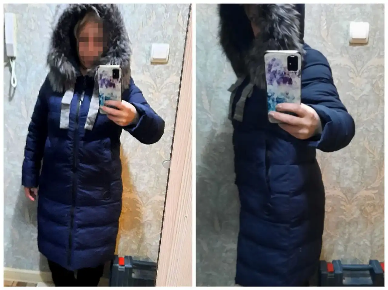 Пуховик 46 размера с натуральным мехом на капюшоне