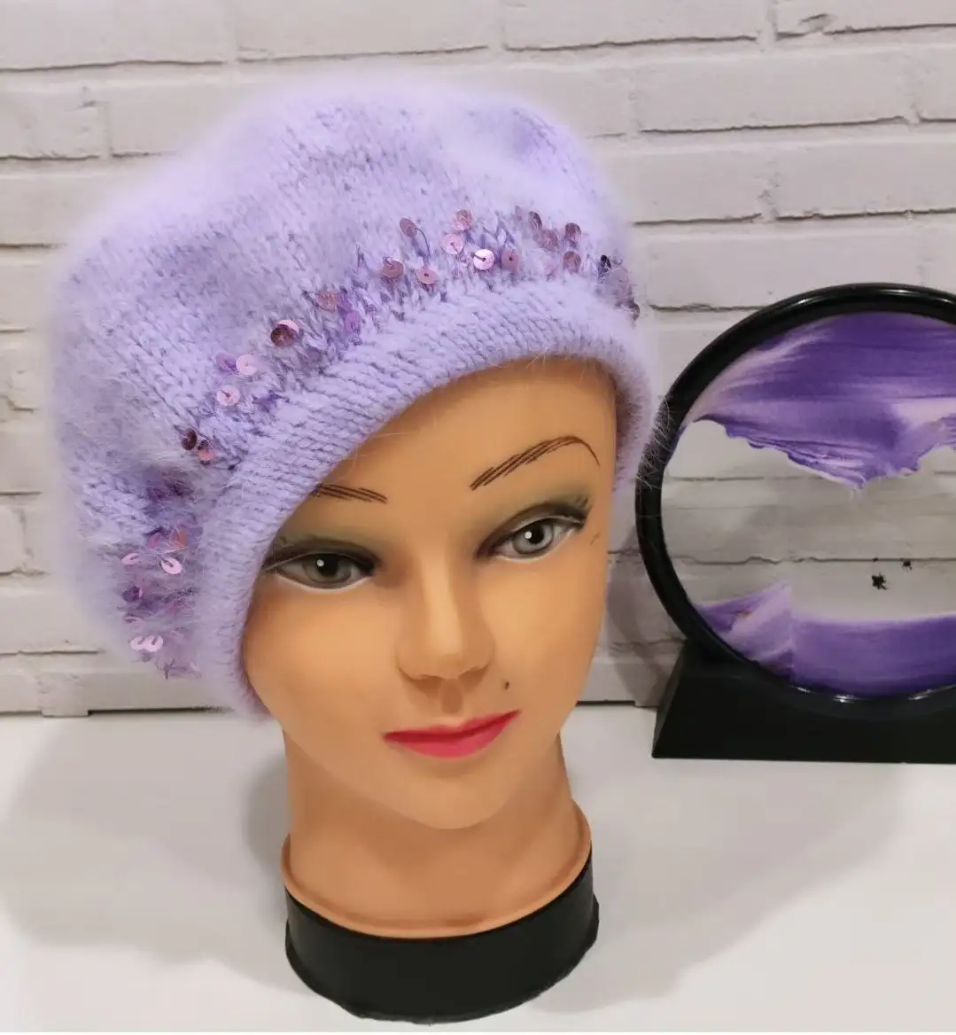 Классический берет из ангора с паетками - Головные уборы (Одежда) в Ульяновск