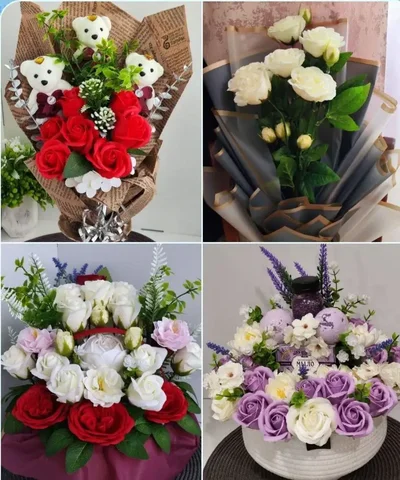 Композиции из мыльных цветов в плетёной корзине - Ткани в Ульяновск