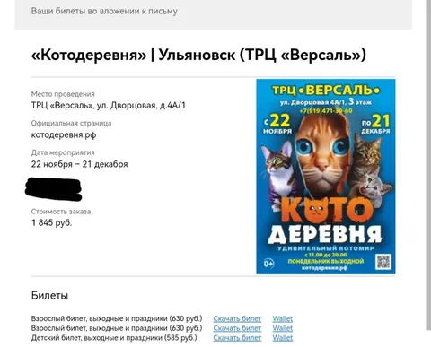 Продажа билетов в Котодеревню - частное объявление в Ульяновск