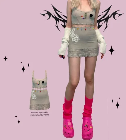 Кастомный комплект топ + юбка с декором - Взрослая одежда в Чита