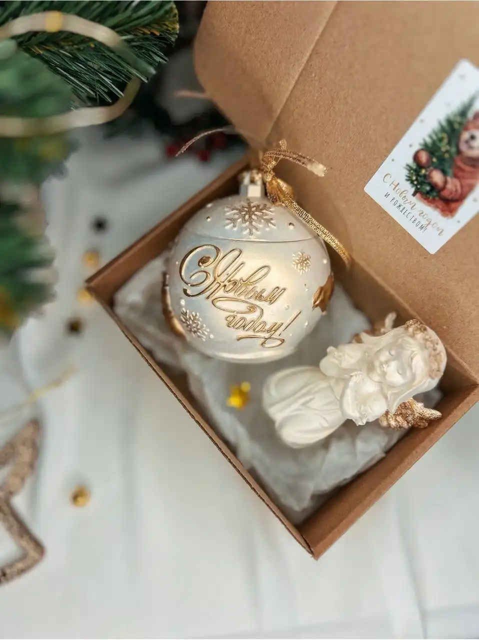 Новогодний набор с ангелком и подсвечником