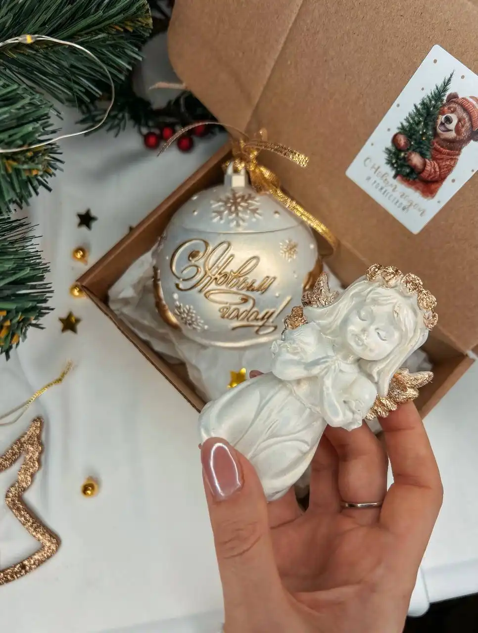 Новогодний набор с ангелком и подсвечником