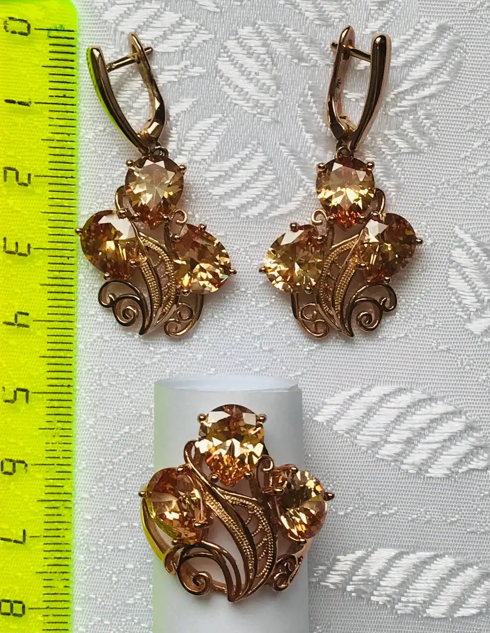 Серьги и кольцо с цитрином, серебро позолоченное - Украшения (Барахолка) в Москва