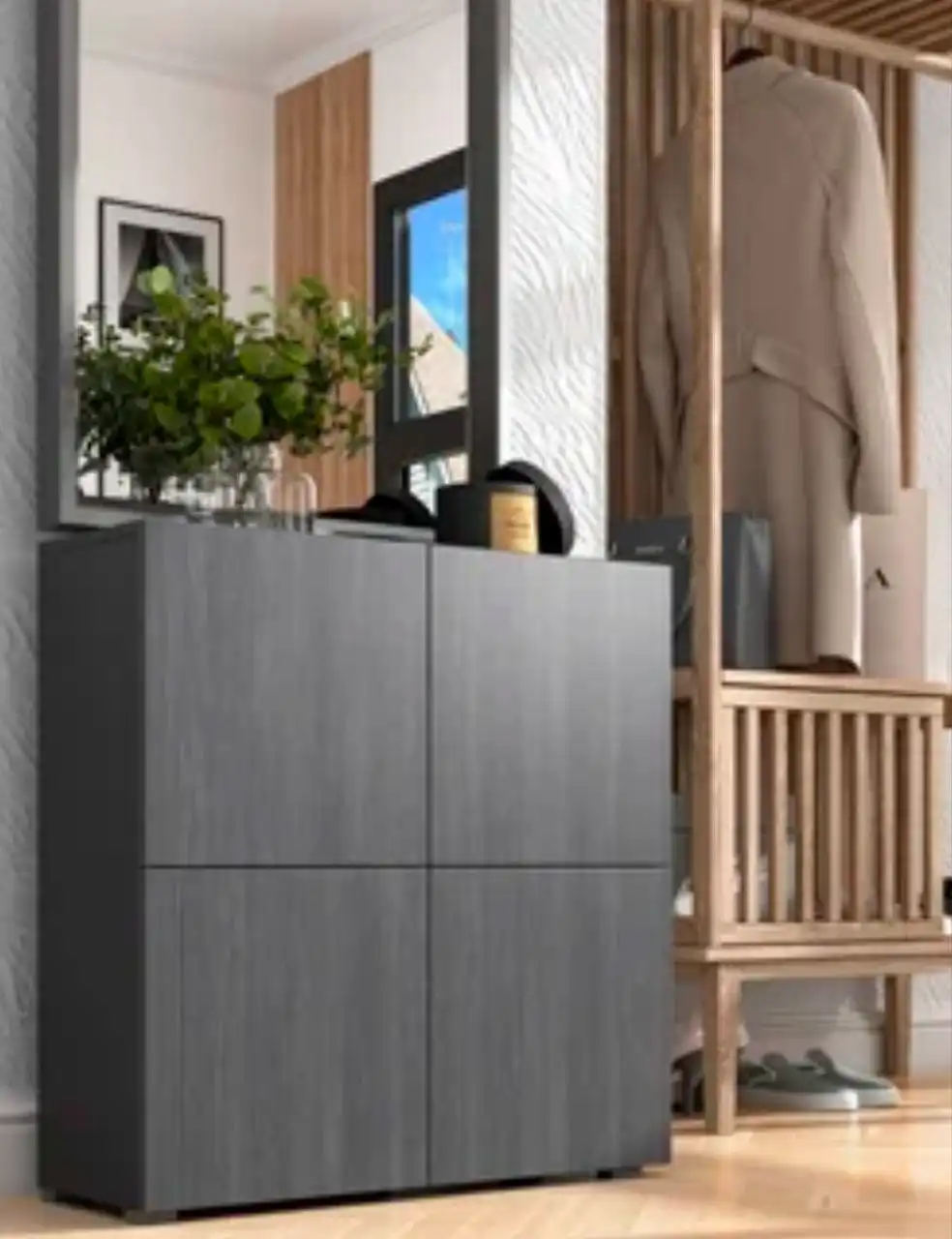 Шкаф распашной серый, стойка для вещей, климазон большой