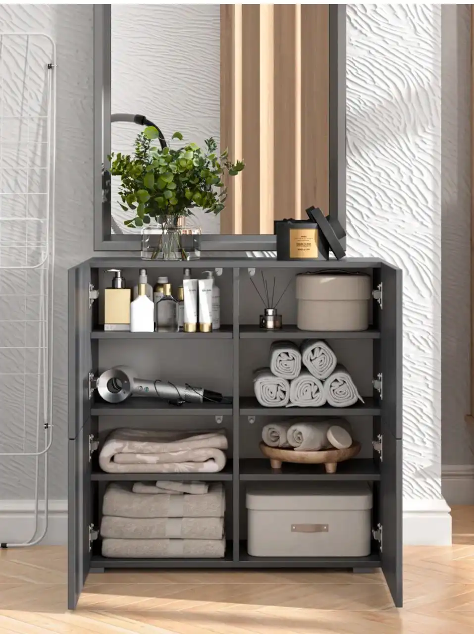 Шкаф распашной серый, стойка для вещей, климазон большой