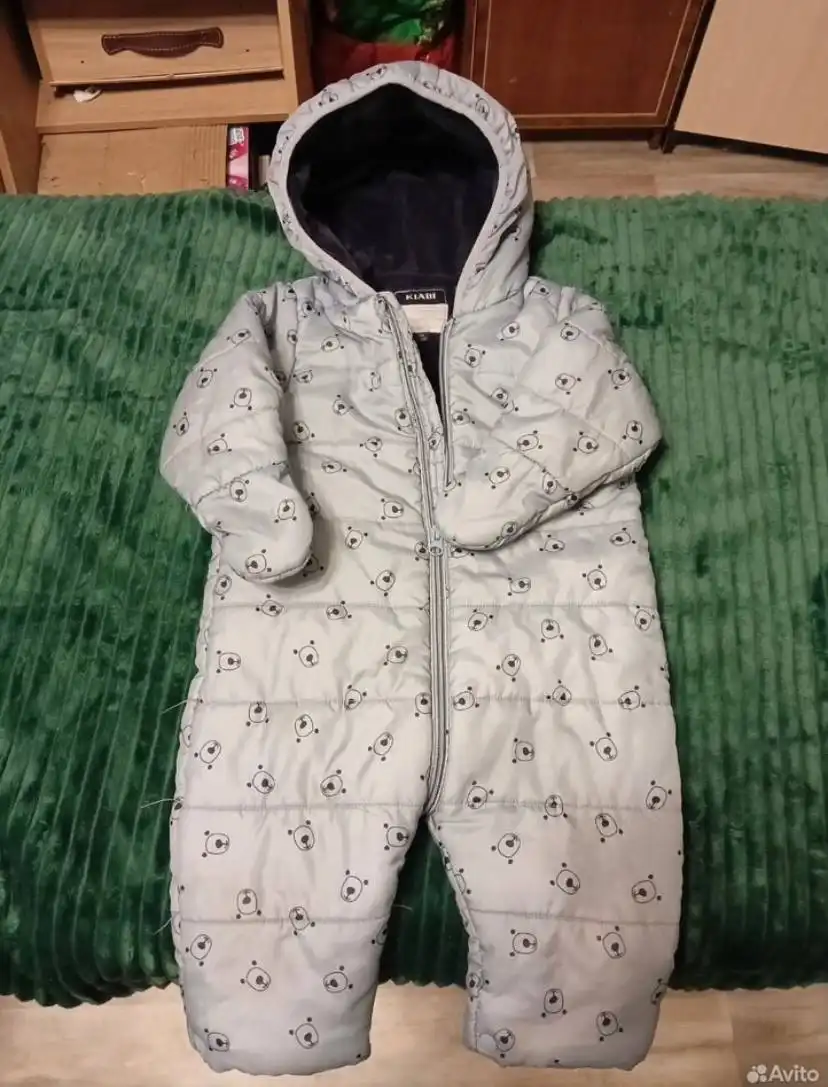 Голубой демисезонный комбинезон 74 см (9 месяцев) с принтом медвежата - Одежда для детей (Товары для детей) в Мытищи