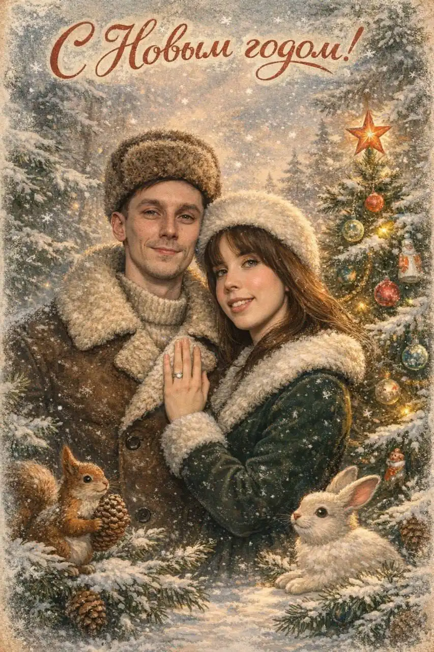 Новогодняя памятная открытка в советском стиле