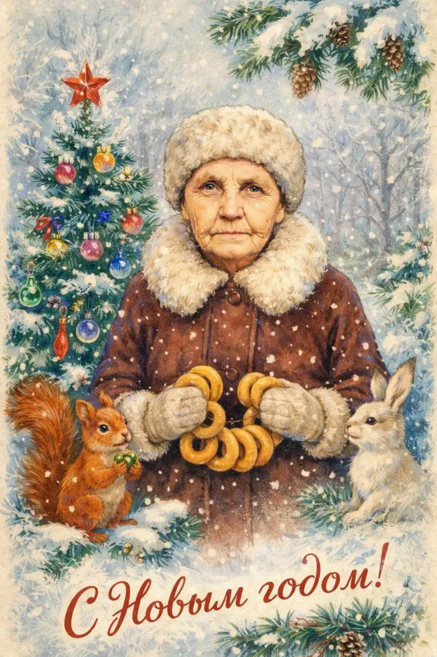 Новогодняя памятная открытка в советском стиле