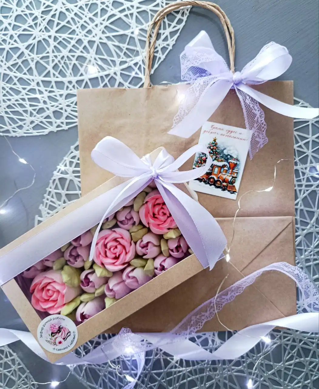 Зефирные букеты и коробочки из натуральных ингредиентов