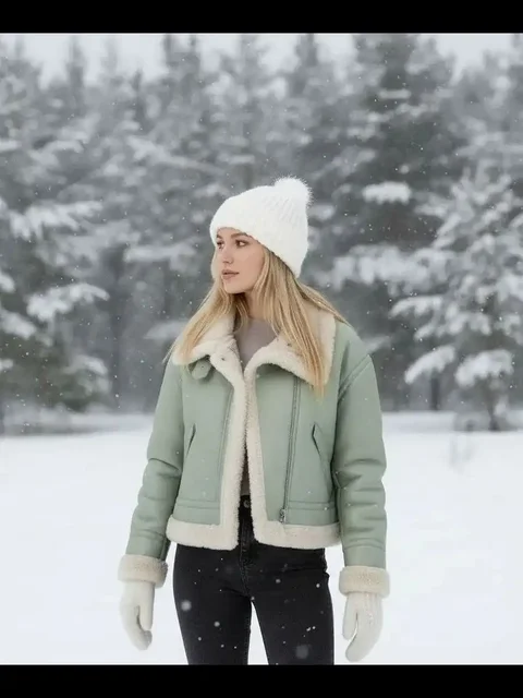 Женская дублёнка оверсайз из экокожи оливкового цвета - Джинсы в Уфа