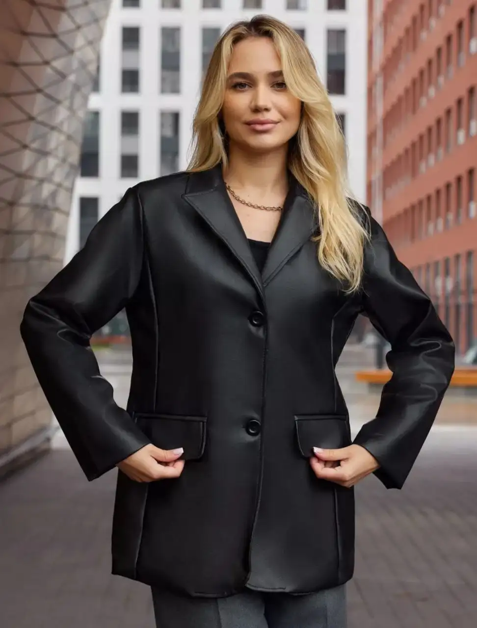 Женский пиджак прямого кроя из экокожи размер M/44-46 - Верхняя одежда (Одежда) в Уфа