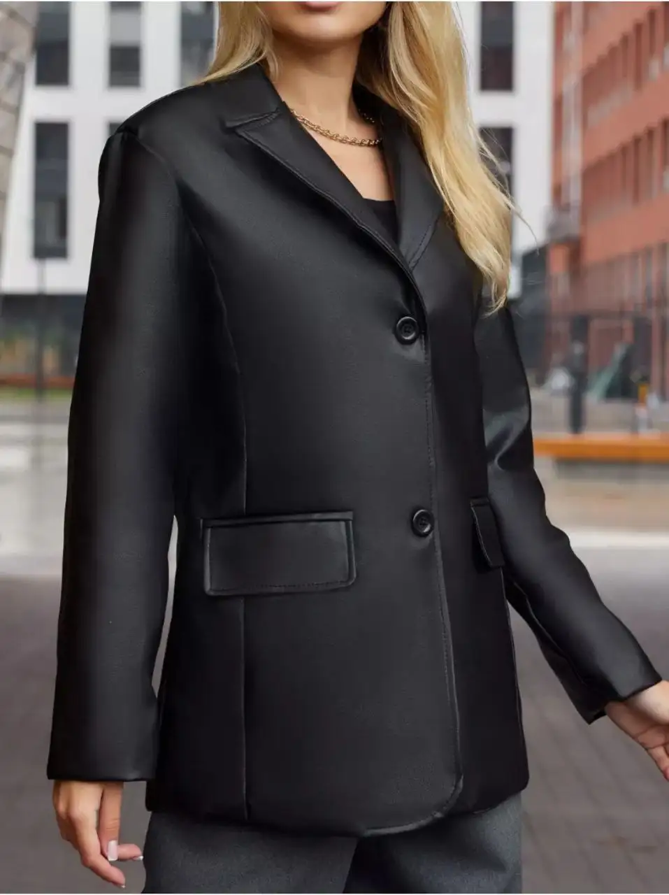 Женский пиджак прямого кроя из экокожи размер M/44-46 - Верхняя одежда (Одежда) в Уфа