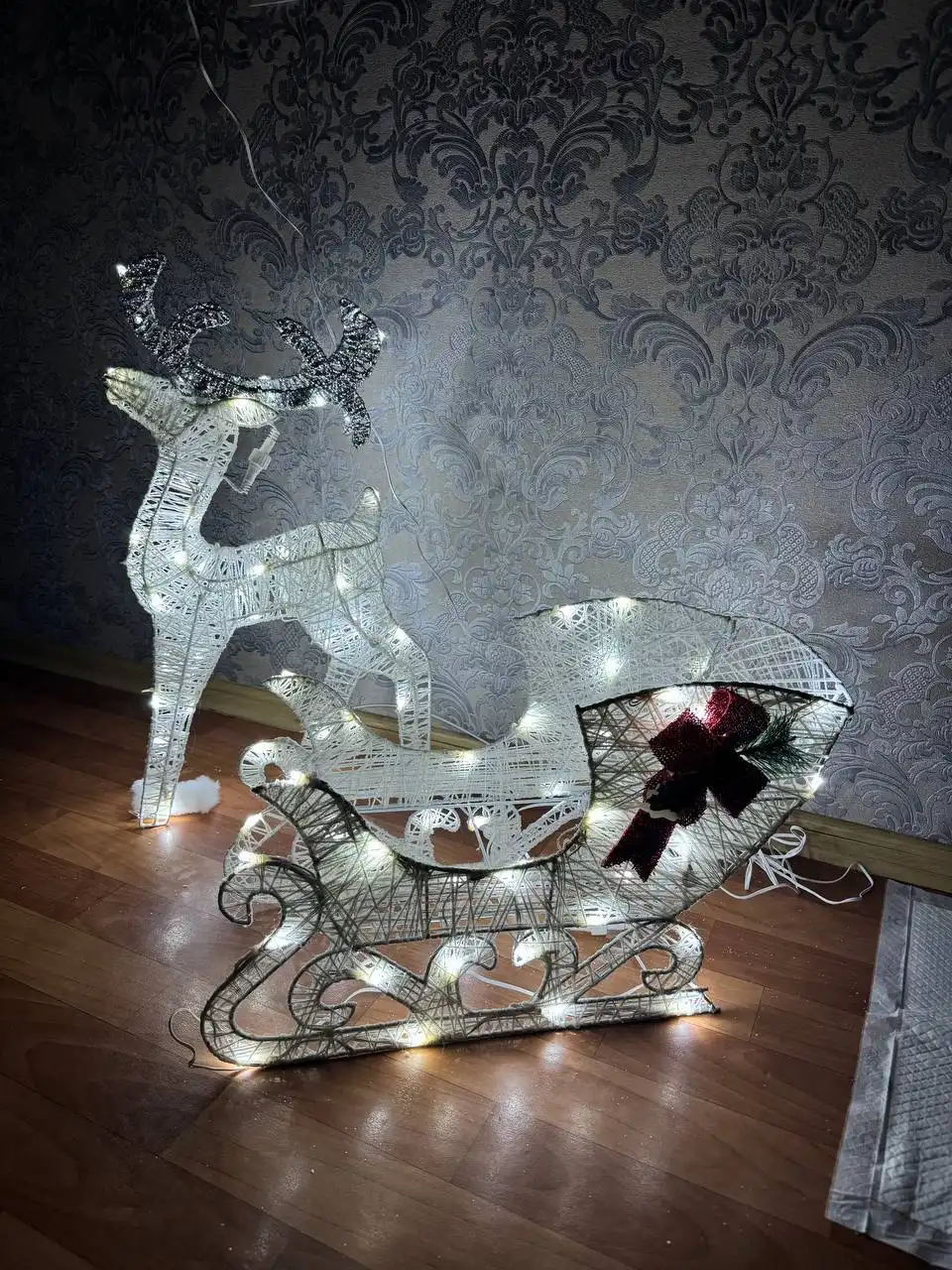 Электрогирлянда олень с санями, Дед Мороз и снегурочка