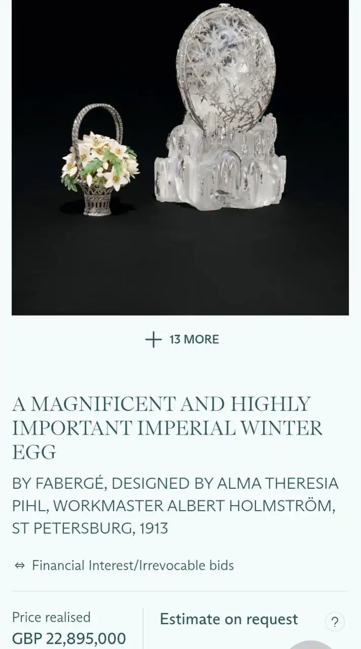 Продажа императорского яйца Фаберже