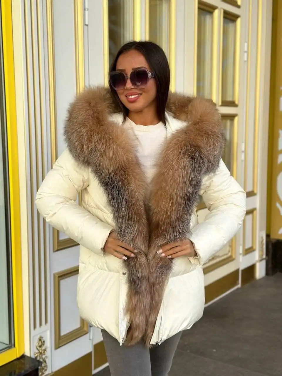 Пуховик зимний с гусиным пухом и съёмным мехом