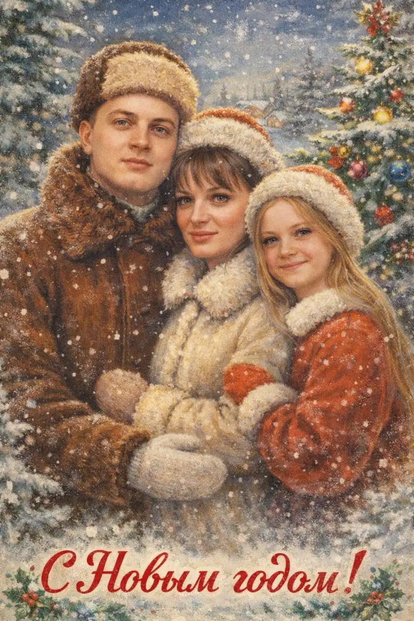 Новогодняя открытка в стиле СССР с изображением