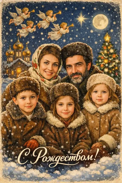 Поздравительная открытка с Рождеством с изображением близкого человека - Услуги в Барнаул