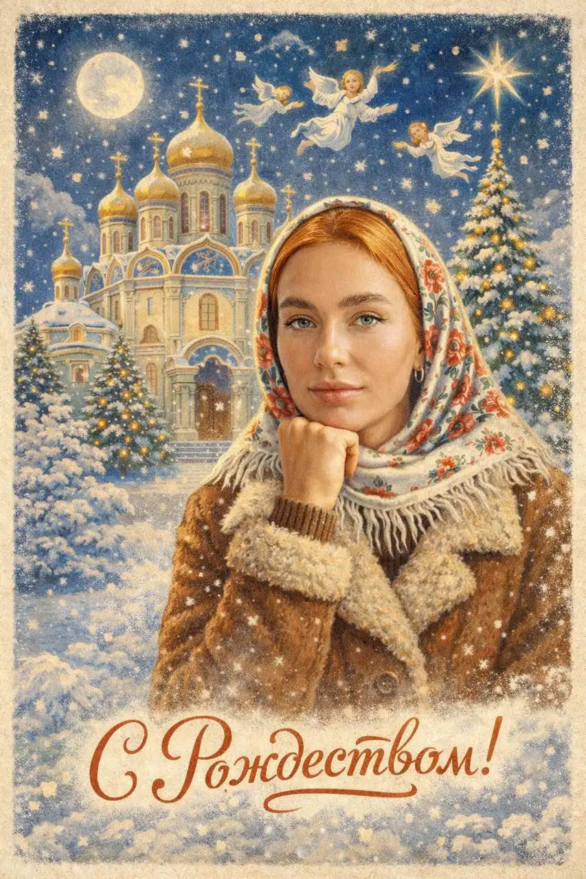 Поздравительная открытка с Рождеством с изображением близкого человека - Поздравительные открытки (Услуги) в Барнаул