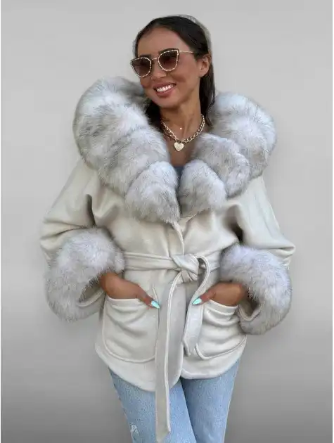 Пальто кашемир весна-осень с съёмным мехом - Верхняя одежда (Одежда) в Барнаул