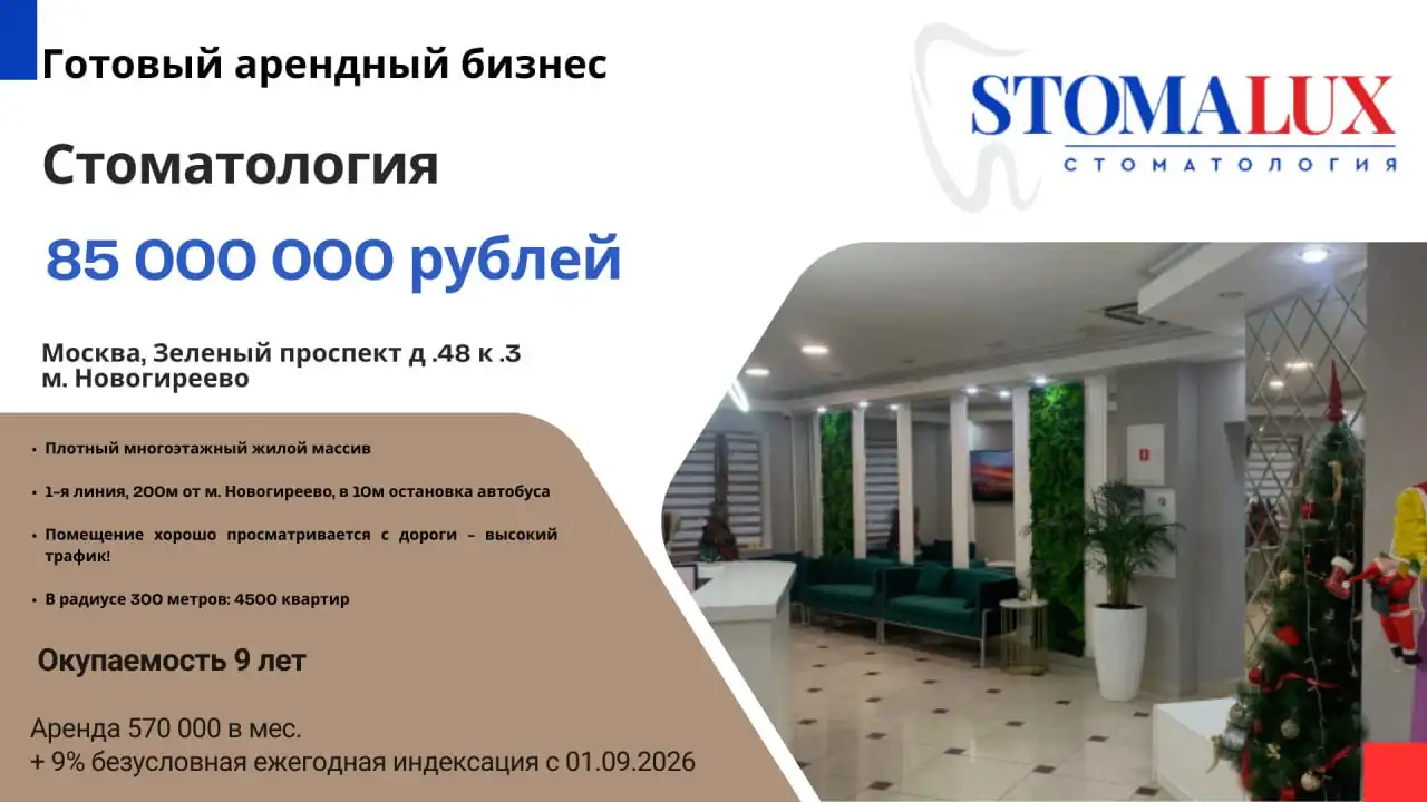 Продажа действующего ГАБ со стоматологией STOMALUX в Москве - Коммерческая (Недвижимость) в Москва