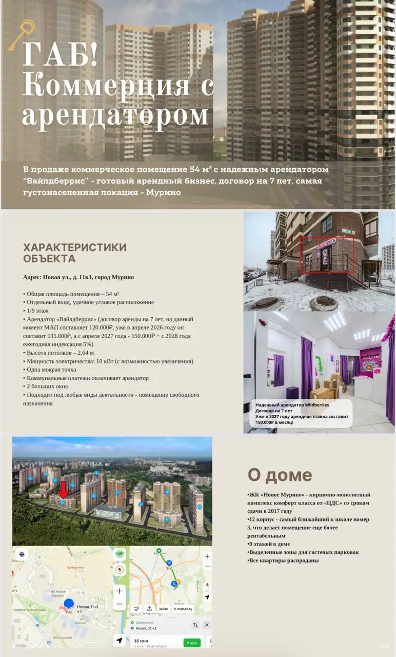 Коммерческое помещение 54 м² с арендатором Вайлдберрис в Мурино - Коммерческая (Недвижимость) в Мурино