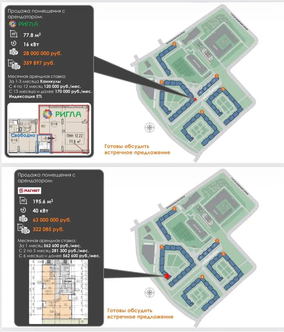 Продажа двух ГАБов в ЖК 1-Шереметьевский: аптека Ригла и Магнит - Коммерческая недвижимость (Недвижимость) в Москва