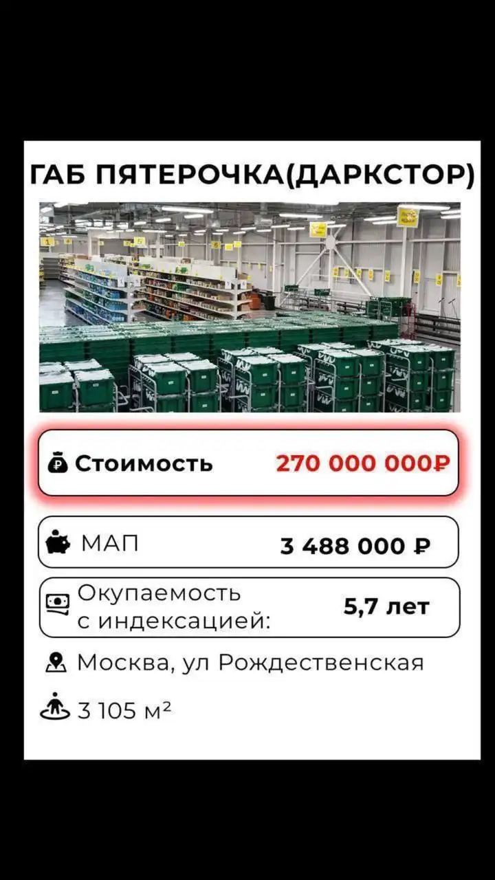 Продажа ГАБ с Пятерочкой (даркстор) в Москве - Коммерческая (Недвижимость) в Москва