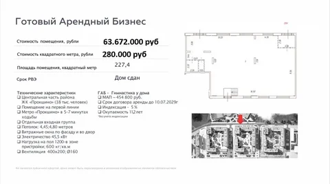 Продажа готового арендного бизнеса 227,2 м² с арендатором 'Гимнастика у дома' - Розничная торговля в Москва
