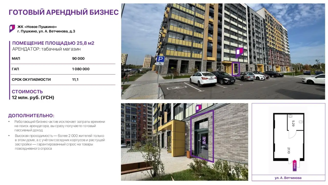 Продажа коммерческого помещения с арендатором, ЖК Новое Пушкино - Коммерческая недвижимость (Недвижимость) в Пушкино